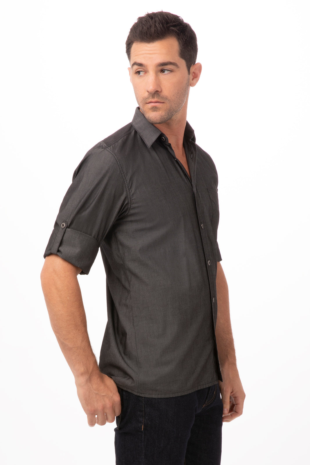 Detroit Men's Long Sleeve Denim Shirt Black – Chef Works