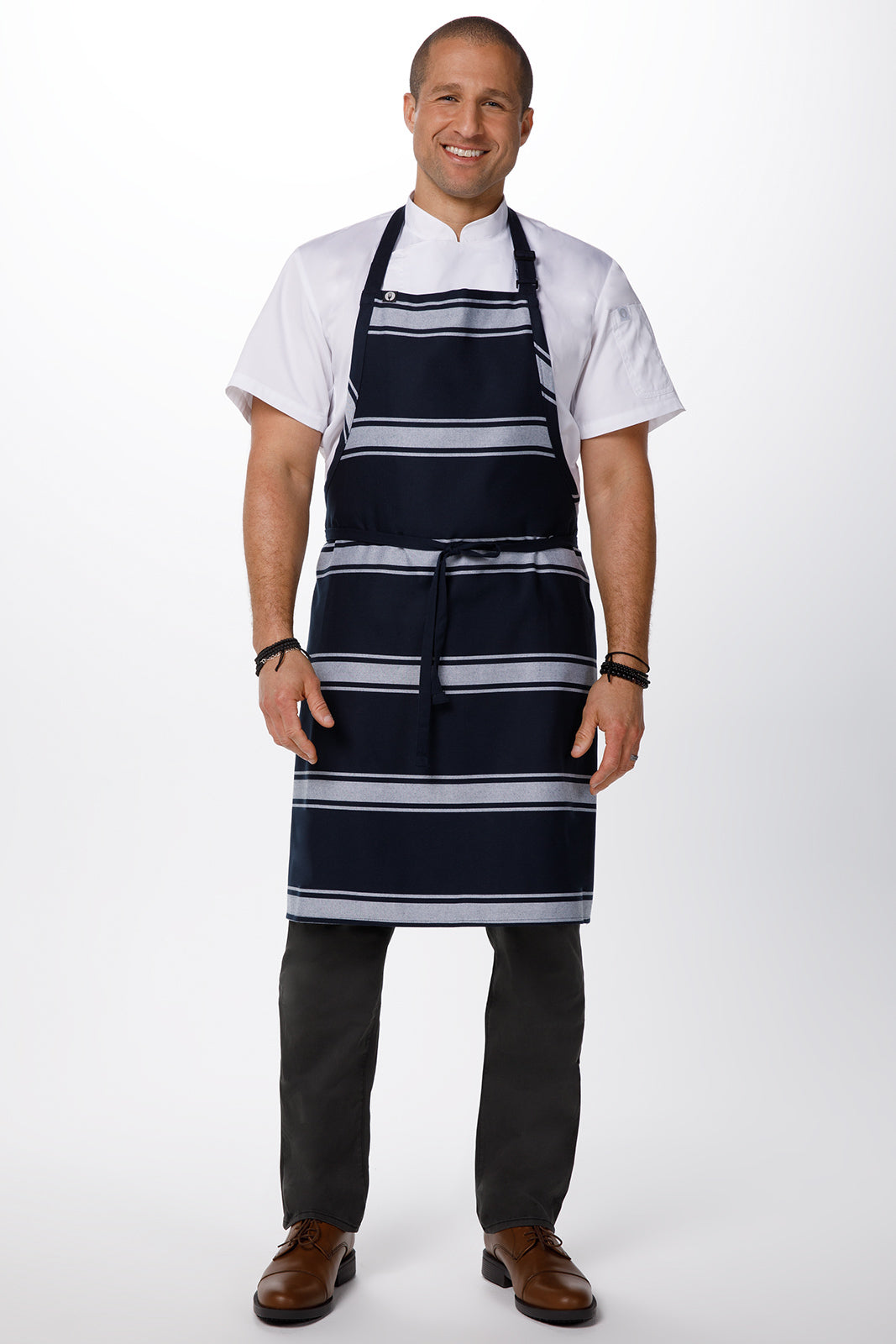 Navy Butcher Stripe Bib Apron